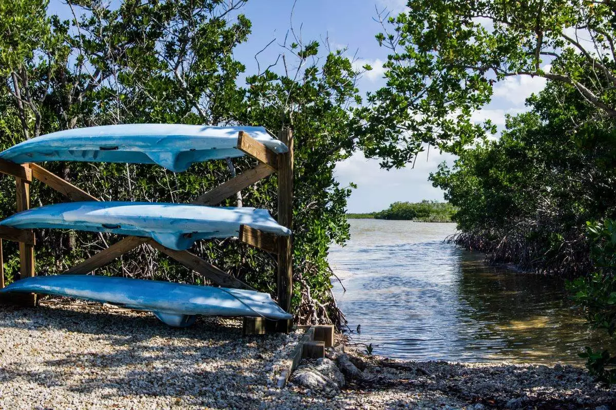 Long Key State Park 3 kayaks stacked up on the beach at Long Key State Park