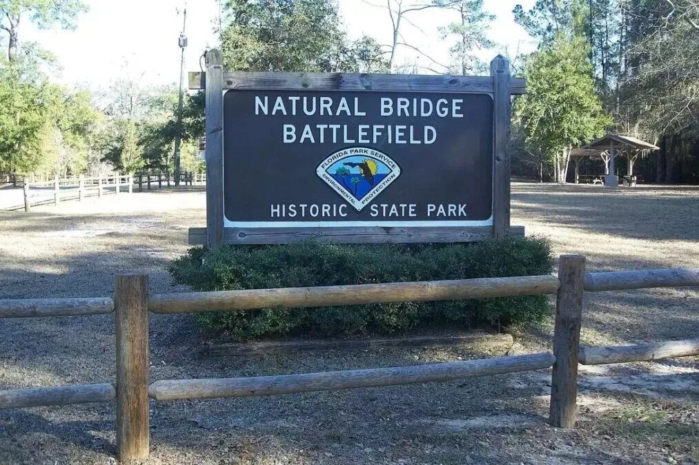 Natural Bridge Battlefield Historic State Park Sign