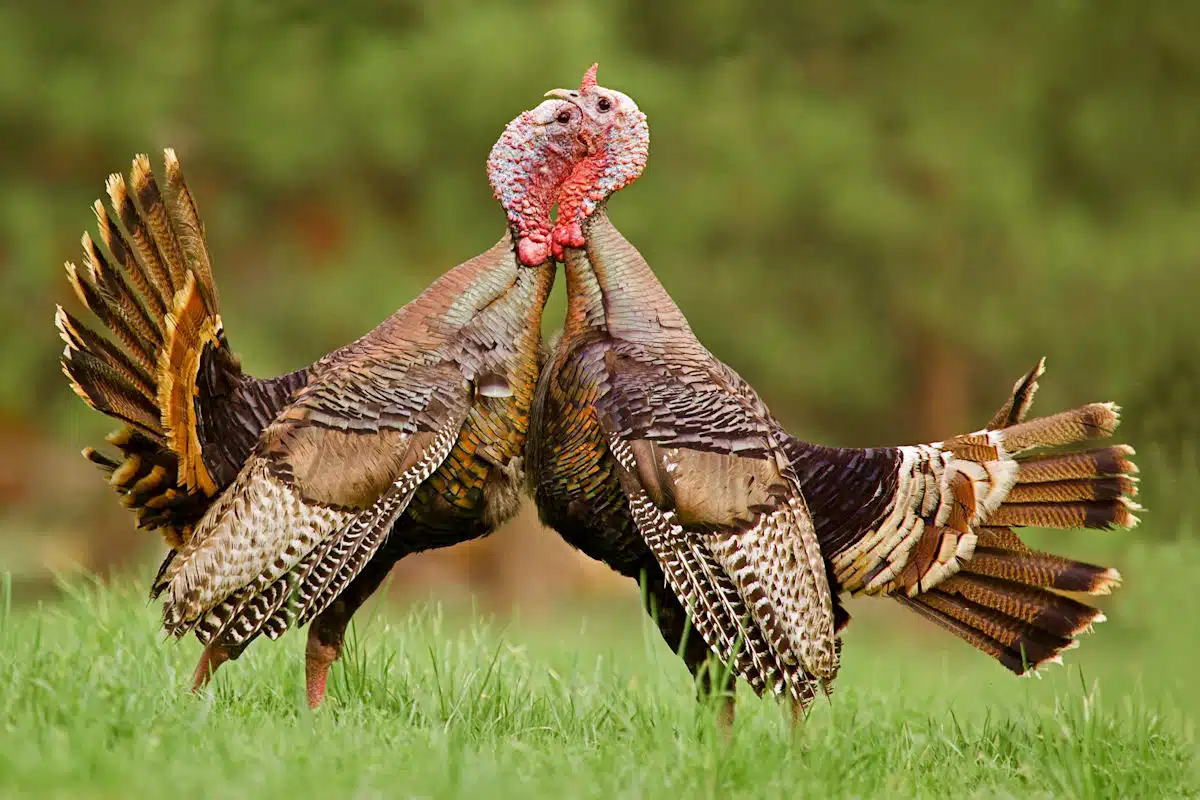 wild turkeys fighting at a state park in pennsylvania