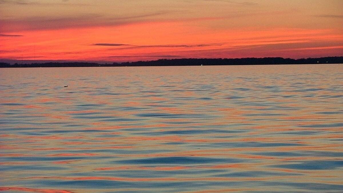 Sunset over Grand Lake St Marys State Park in Ohio.