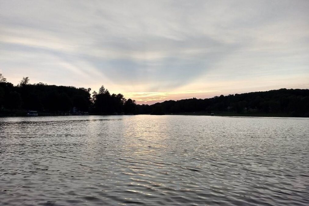 Sunset over the water at Guilford Lake State Park.