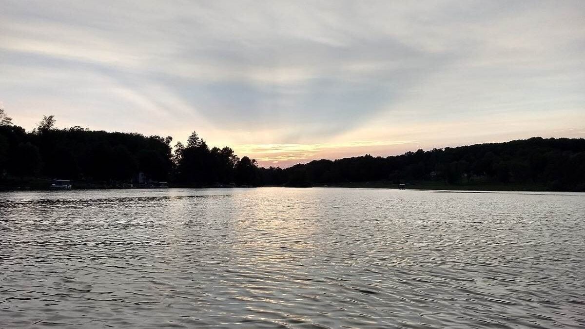 Sunset over the water at Guilford Lake State Park.