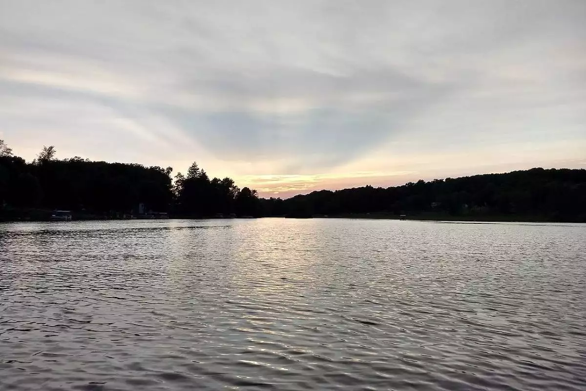 Sunset over the water at Guilford Lake State Park.