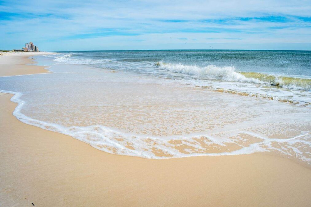 Waves crashing against the shore at Perdido Key State Park