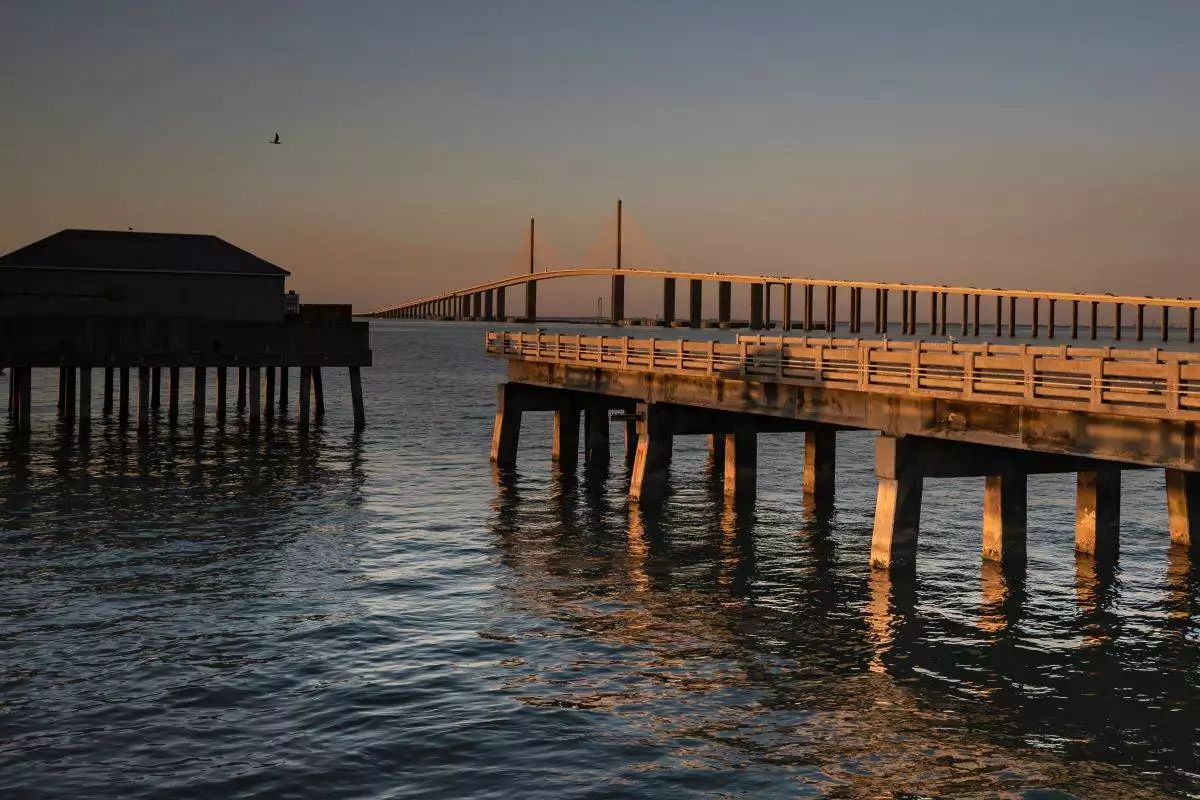 Pier during sunset at Skyway Fishing Pier State Park