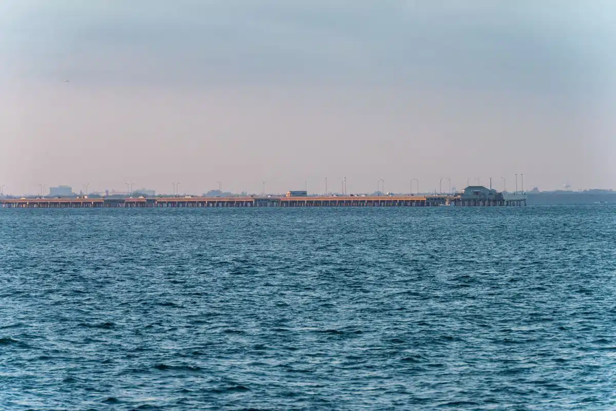 Fishing pier in the distance at Skyway Fishing Pier State Park