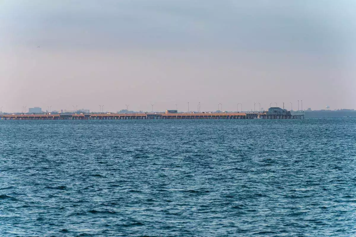Fishing pier in the distance at Skyway Fishing Pier State Park