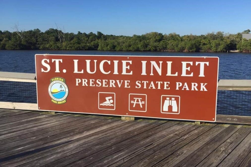 Park sign on the boardwalk at St. Lucie Inlet Preserve State Park
