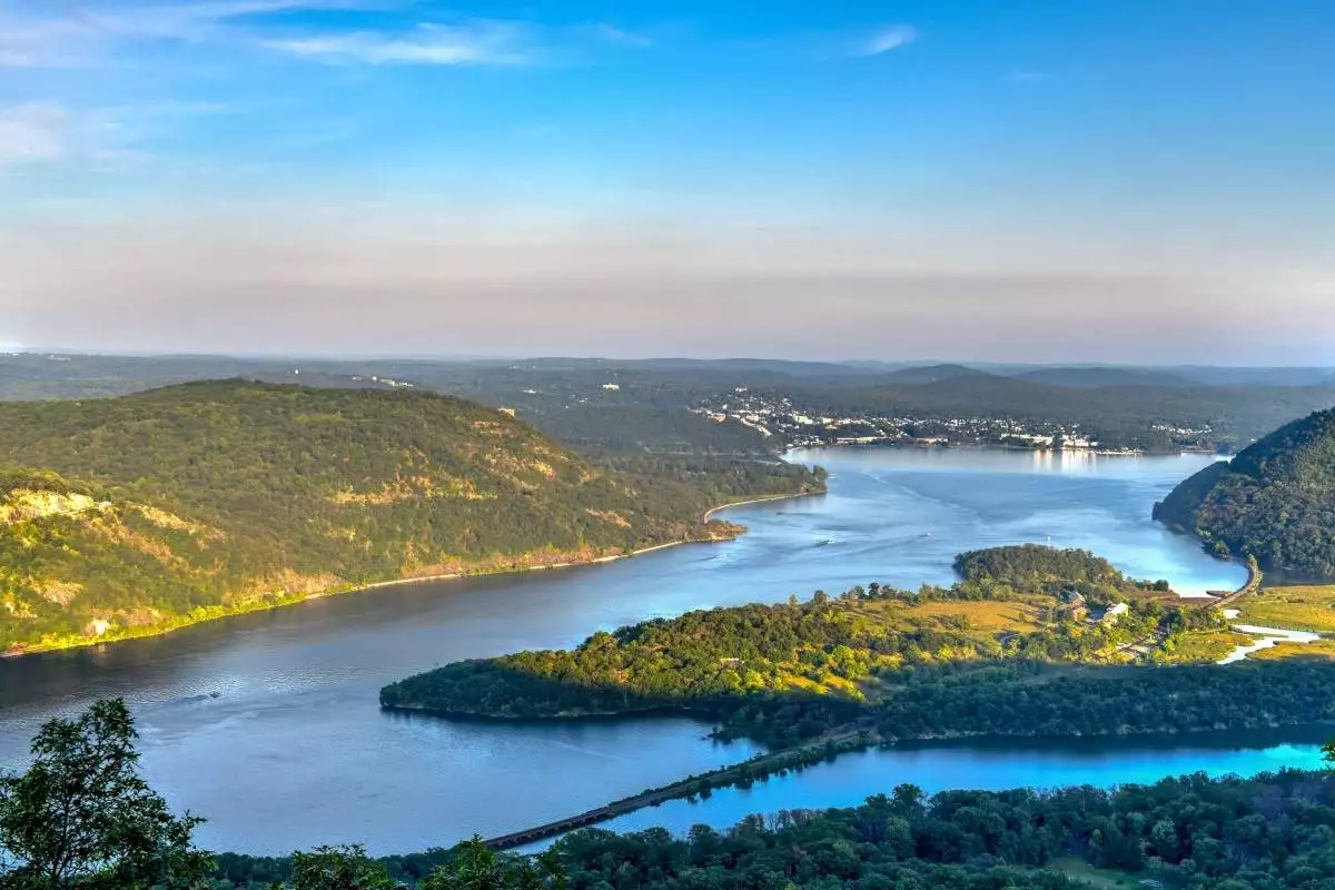 aerial photograph of the lake at Bear Mountain State Park