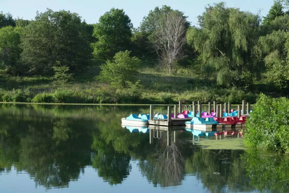 pedal boats on the lake at Eugene T. Mahoney State Park