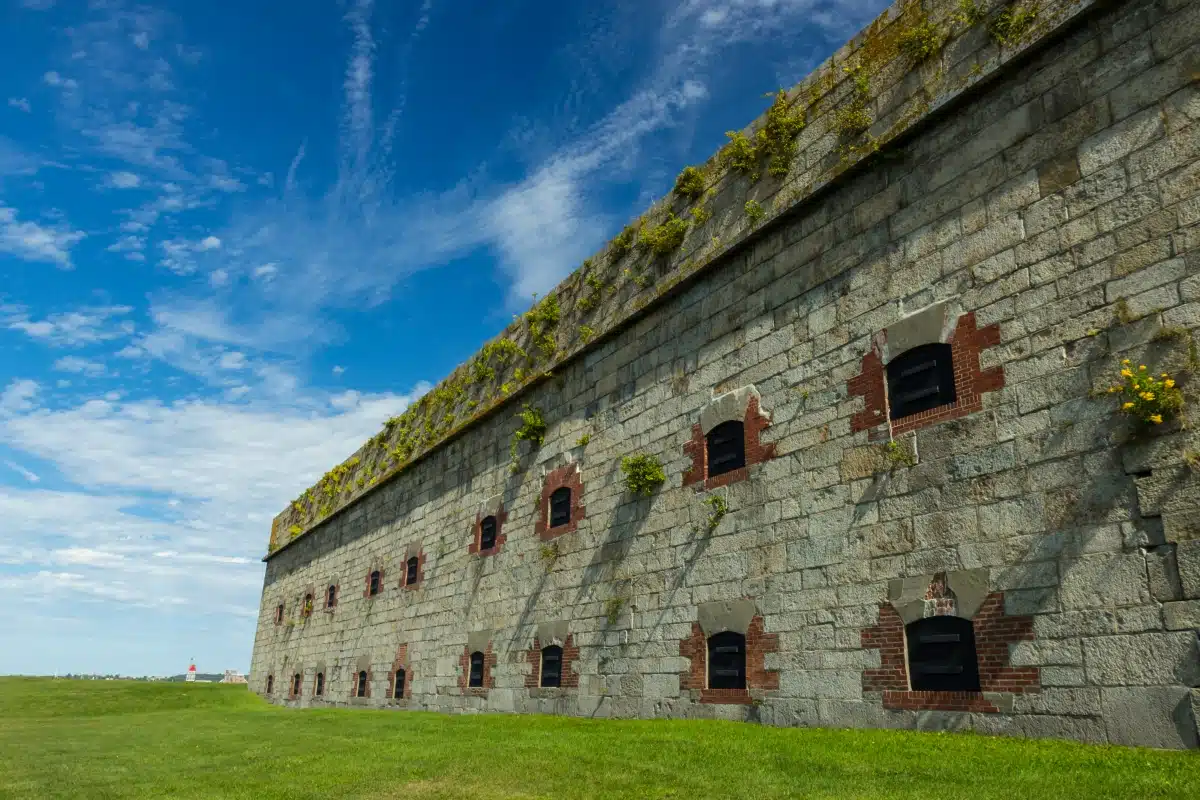 the wall of the fort at Fort Adams State Park
