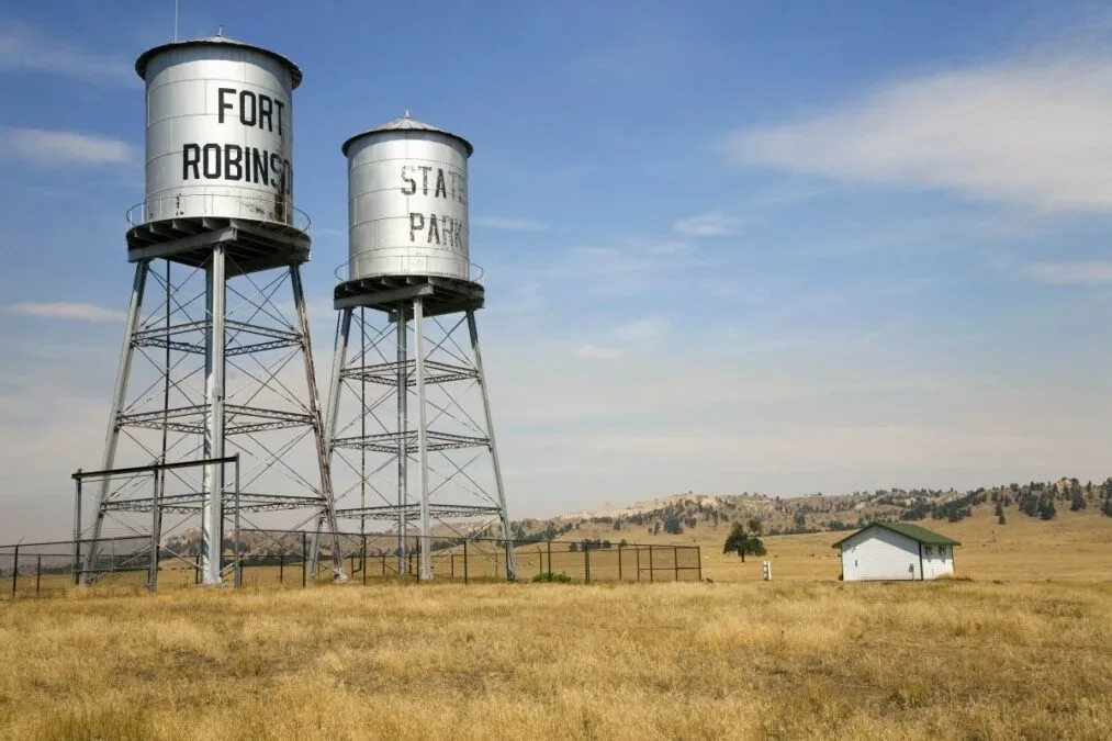 water towers with Fort Robinson State Park written on them