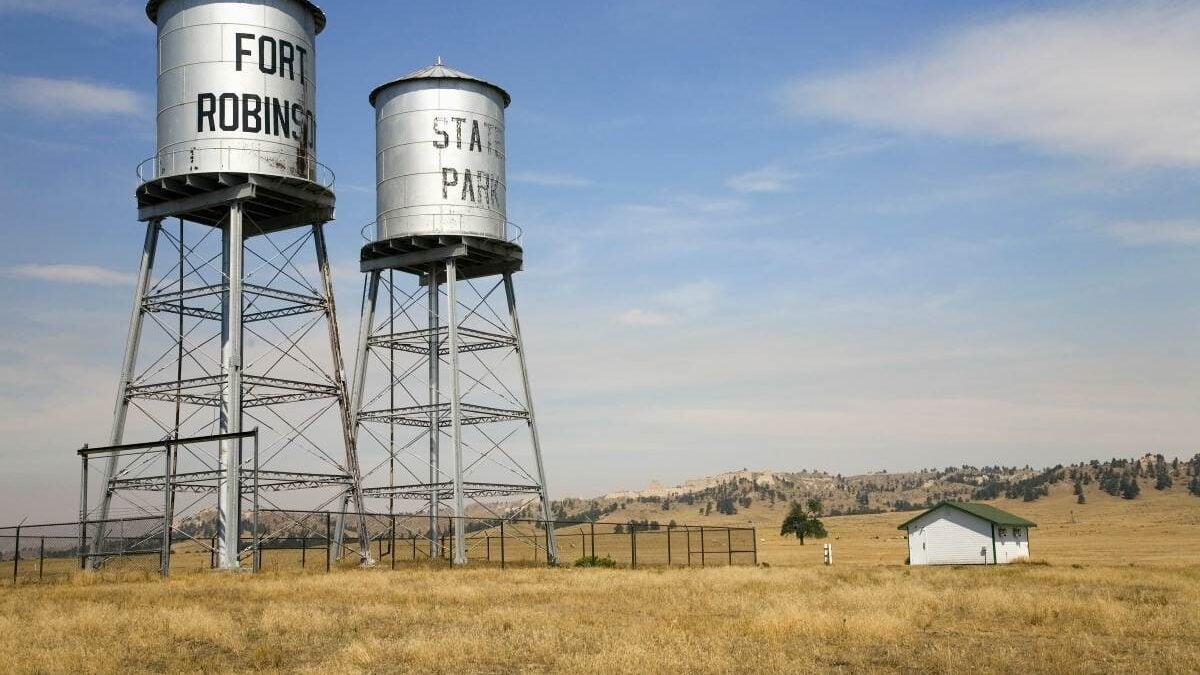 water towers with Fort Robinson State Park written on them