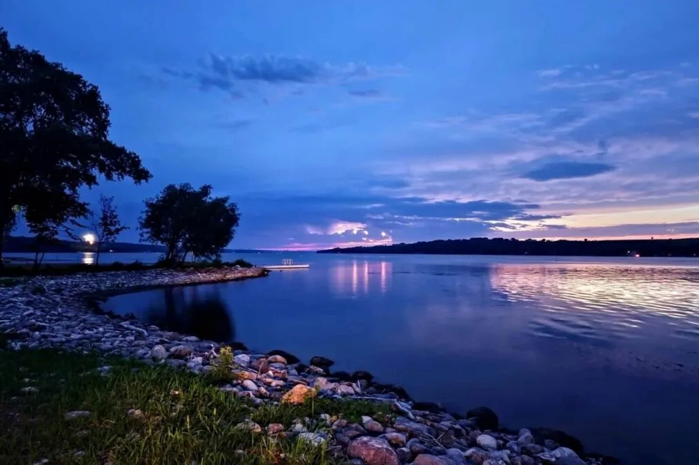 the lake at Hartford Beach State Park at night