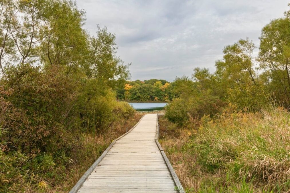 boardwalk to the water at Punderson State Park