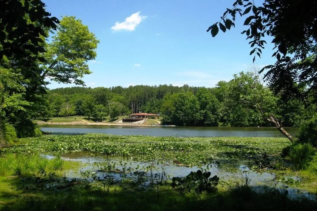 Blue Rock State Park 6 Public beach area viewed from across Cutler Lake at Blue Rock State Park
