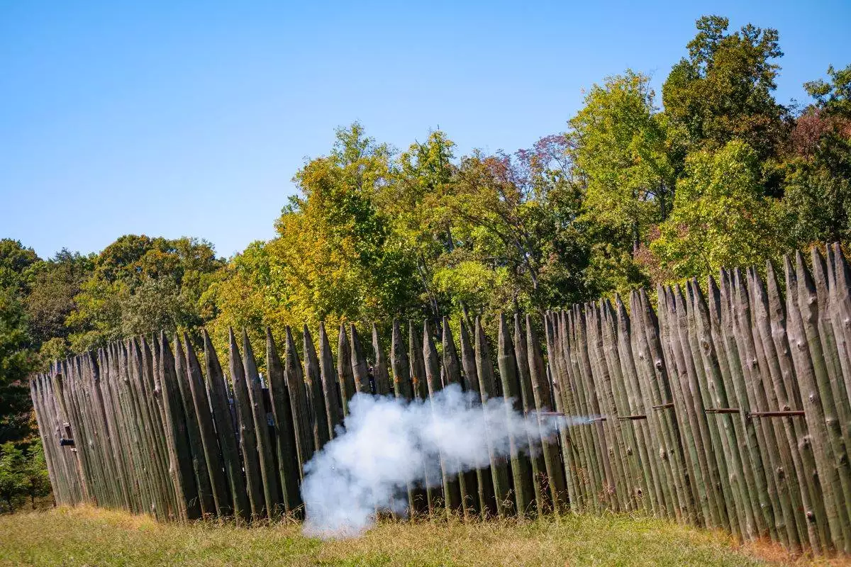 musket fire through the wood fence at Fort Loudoun State Historic Park