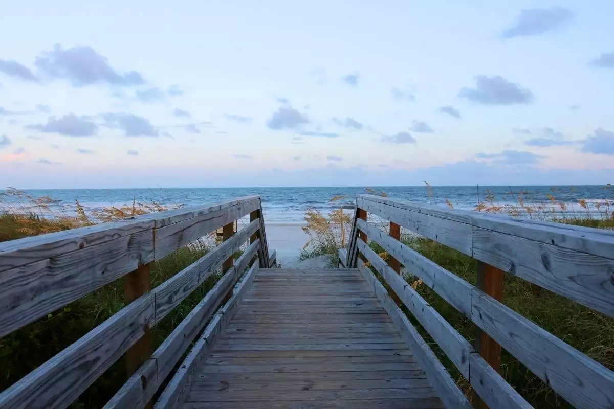 boardwalk to the beach at Huntington Beach State Park