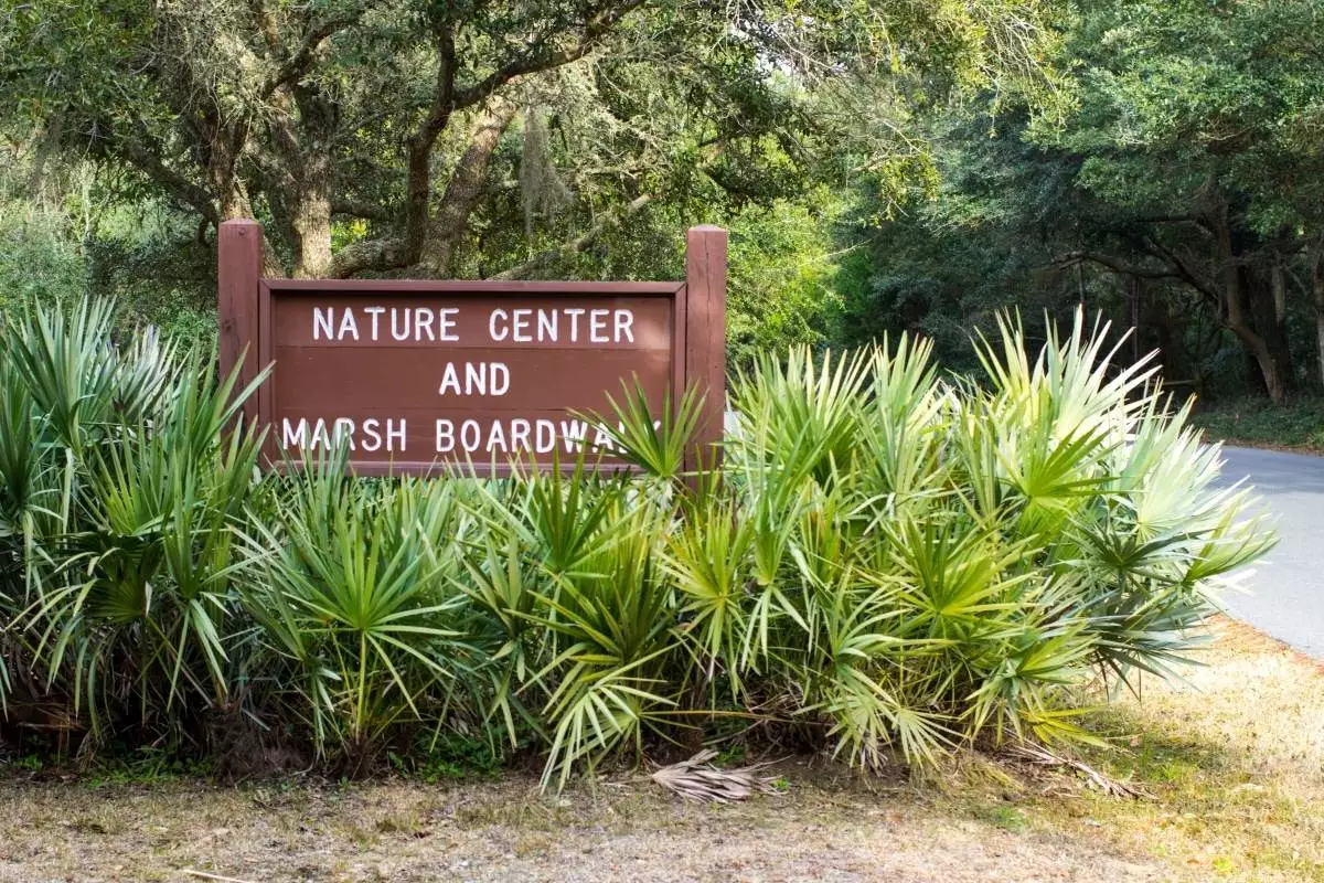 sign for the nature center and marsh boardwalk at Huntington Beach State Park