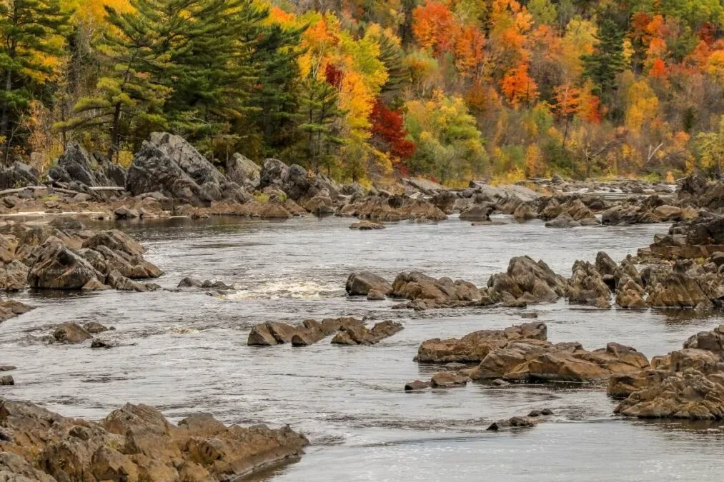 St. Louis River rapids in Carlton, Minnesota during the colorful Autumn season at Jay Cooke State Park