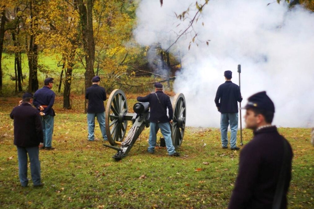 soldiers fire a cannon at Johnsonville State Historic Park