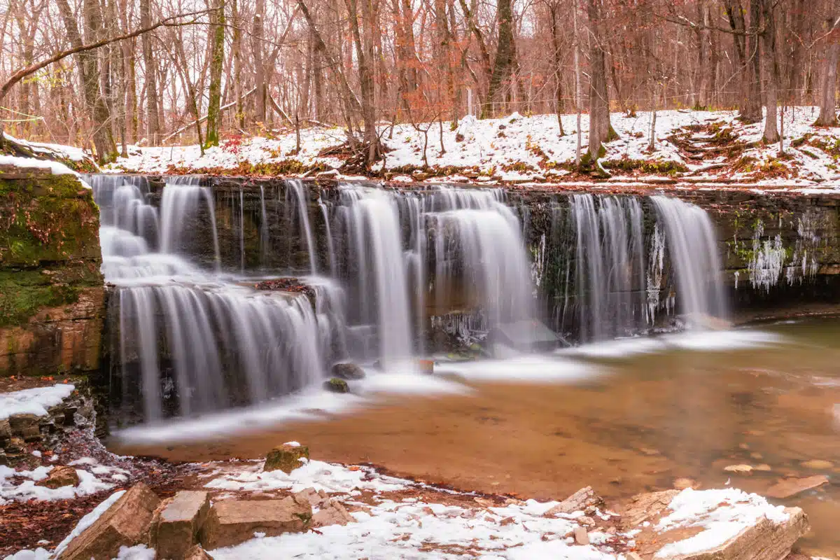 waterfall in winter at a state park near rochester minnesota