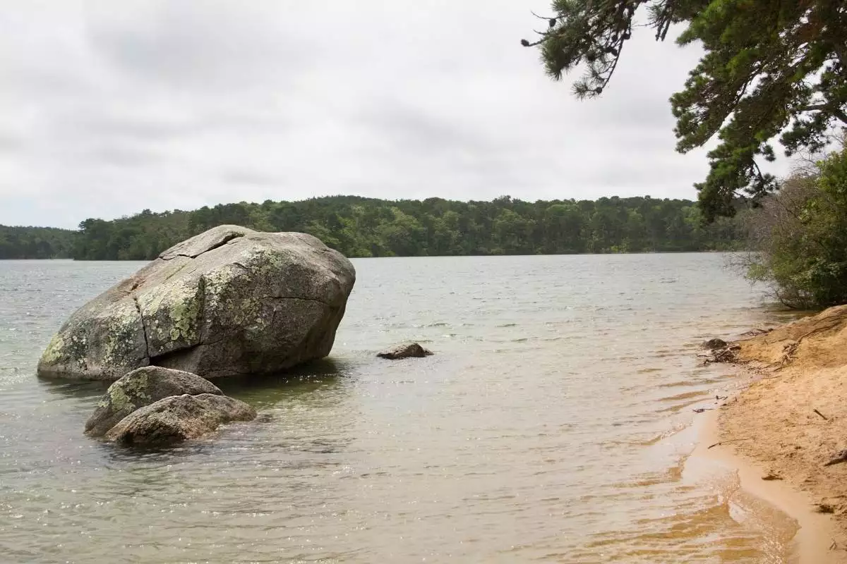 boulder in cliff pond at Nickerson State Park