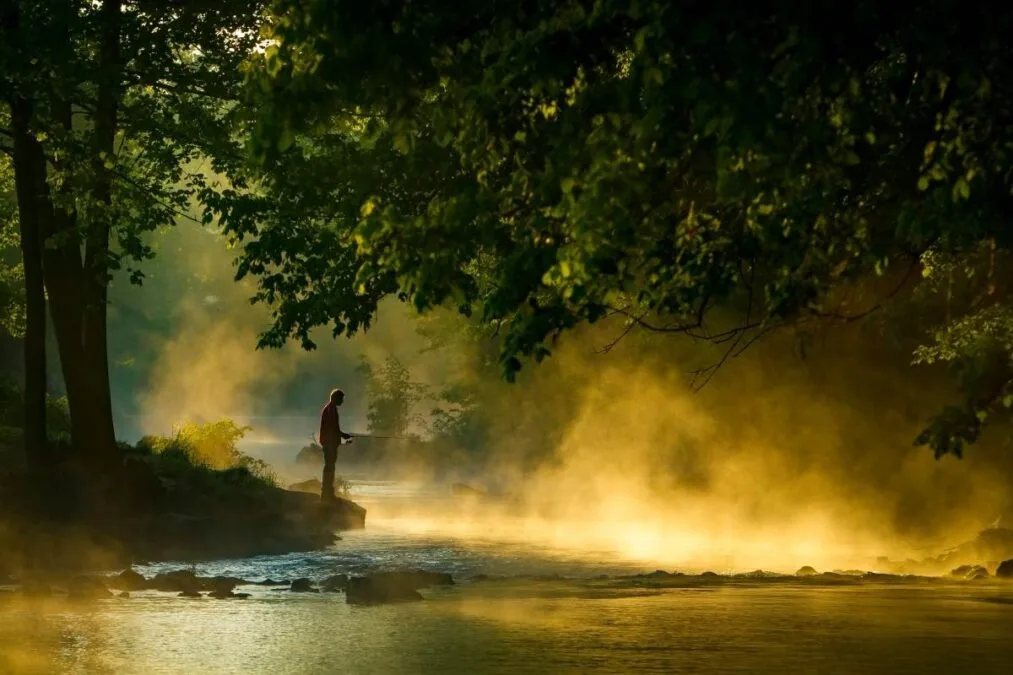 man fishing at Roaring River State Park