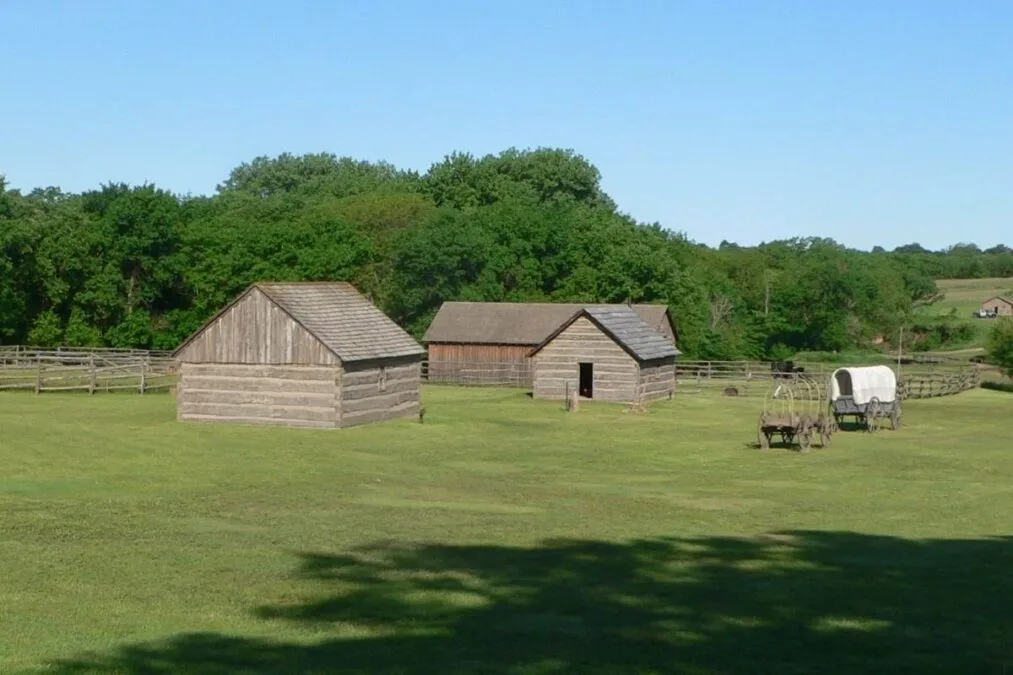 Reconstructed East Ranch buildings and corrals at Rock Creek Station State Historical Park
