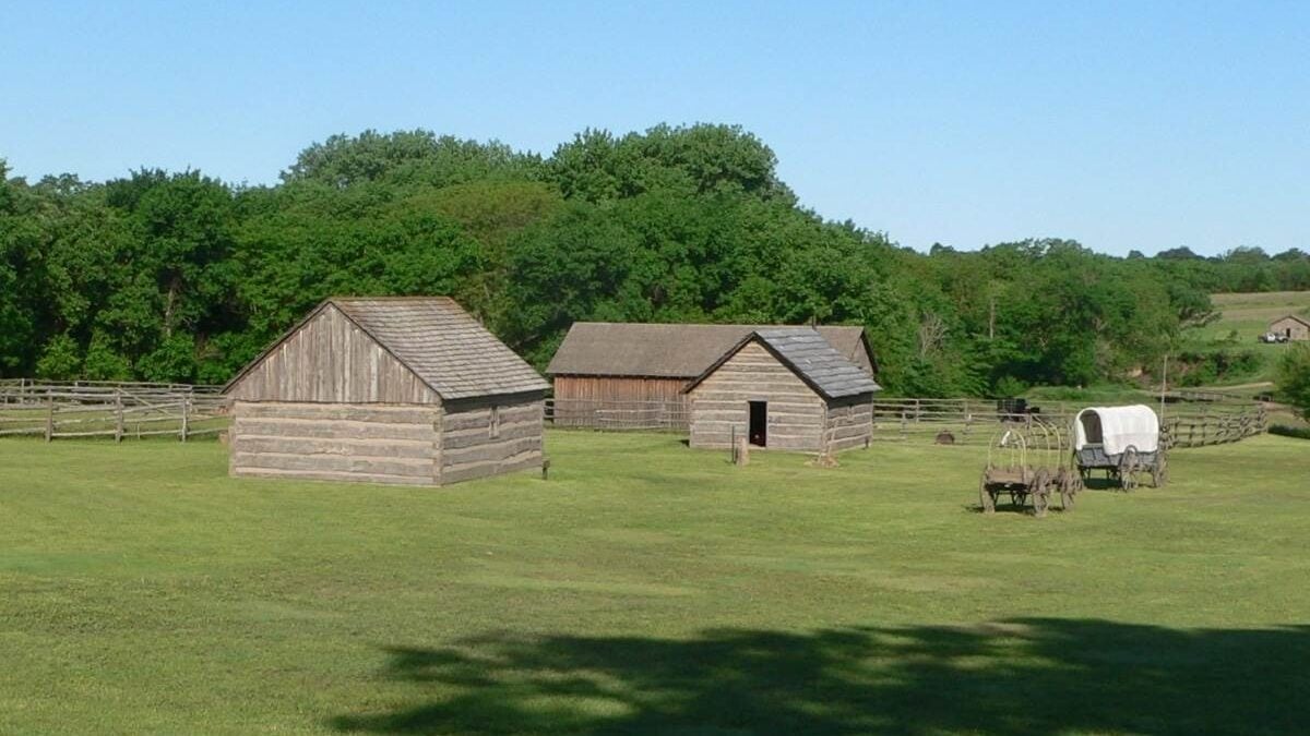 Reconstructed East Ranch buildings and corrals at Rock Creek Station State Historical Park