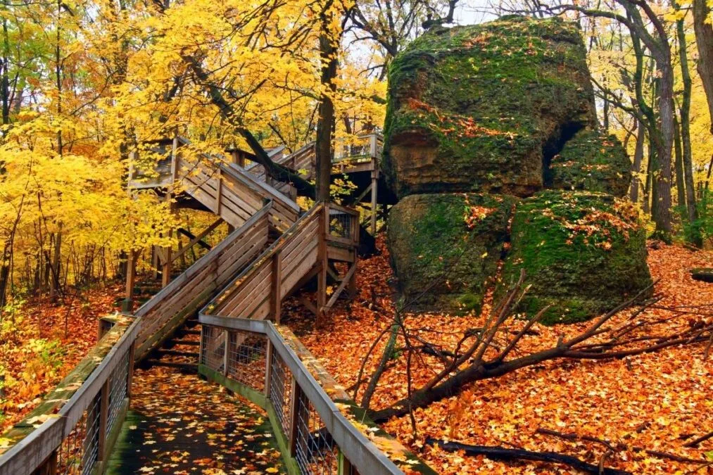 Rock Cut State Park 72 large boulder at Rock Cut State Park during autumn