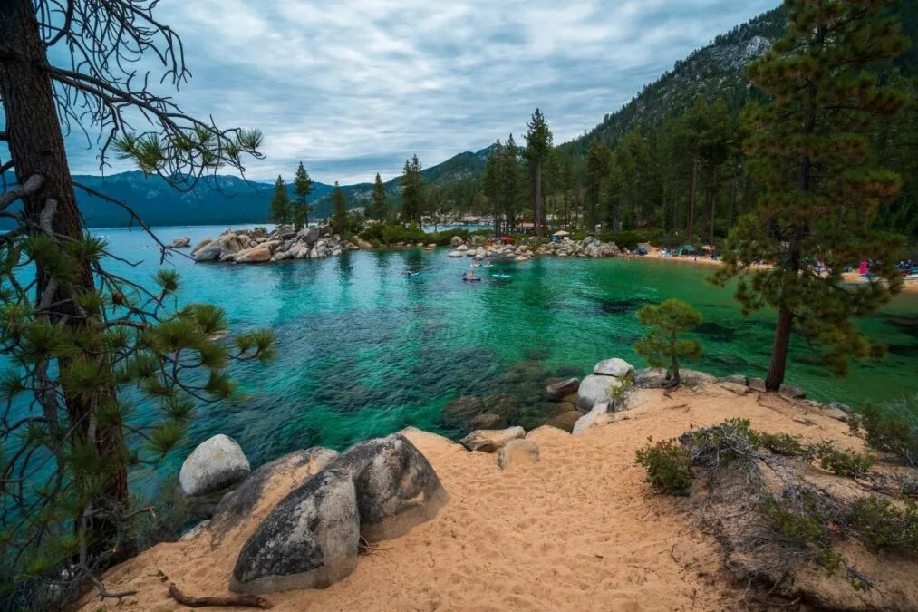 people kayaking on the lake at Sand Harbor State Park