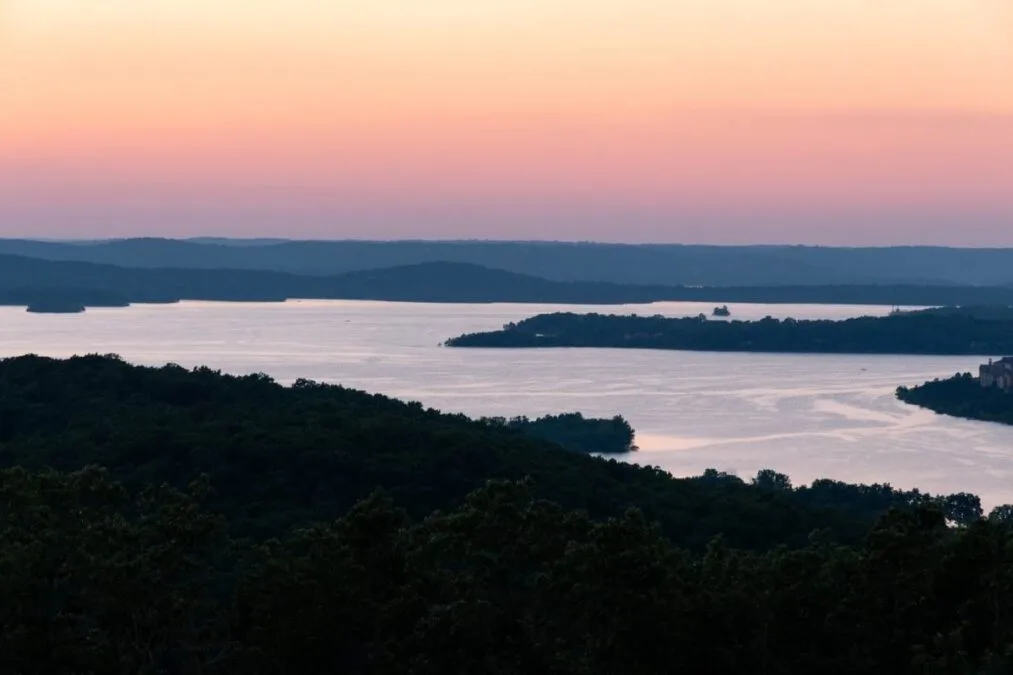 aerial photograph of Table Rock Lake during sunset at Table Rock State Park