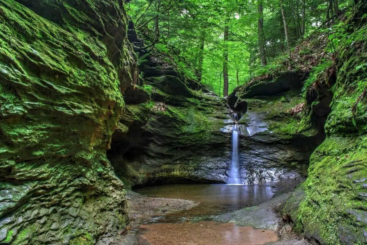 long exposure shot of Punch Bowl Falls at Turkey Run State Park