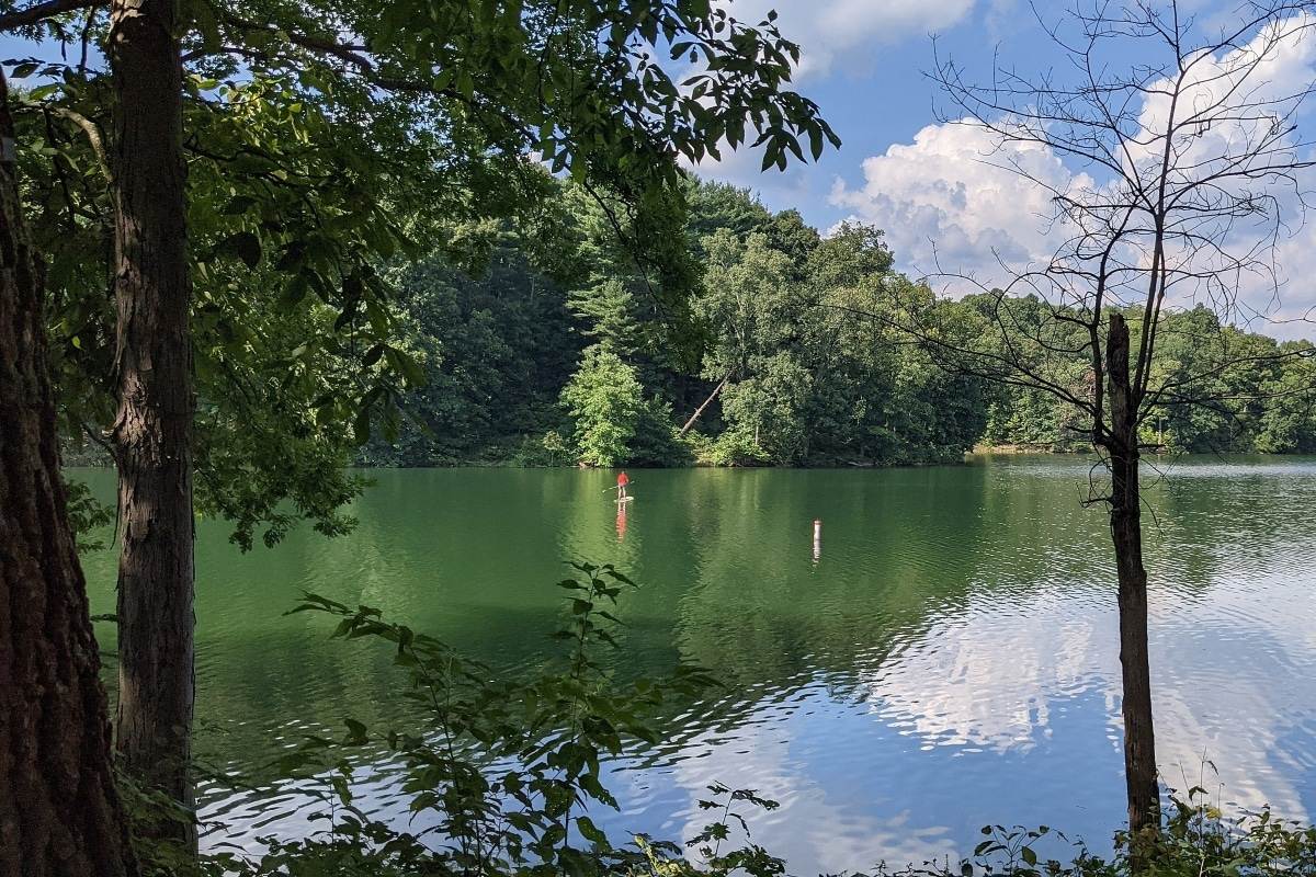 Wolf Run Lake, a reservoir in Wolf Run State Park, Ohio, USA