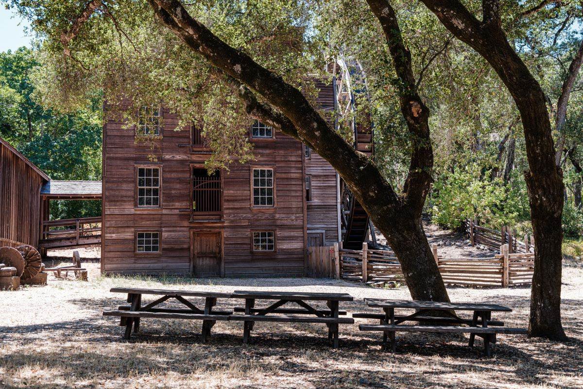 picnic tables at Bale Grist Mill State Historic Park