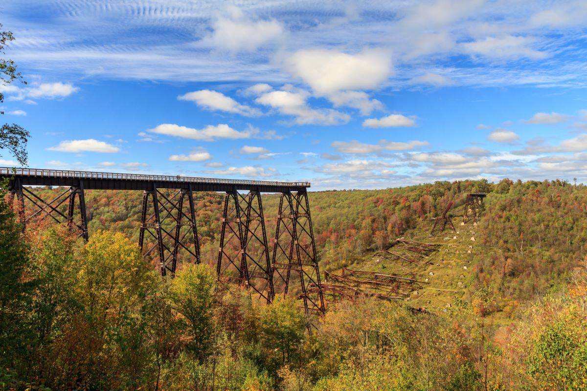 The Kinzua Bridge, a former railway bridge of the Erie Railroad in McKean County, Pennsylvania, USA, which collapsed in 2003 due to a tornado