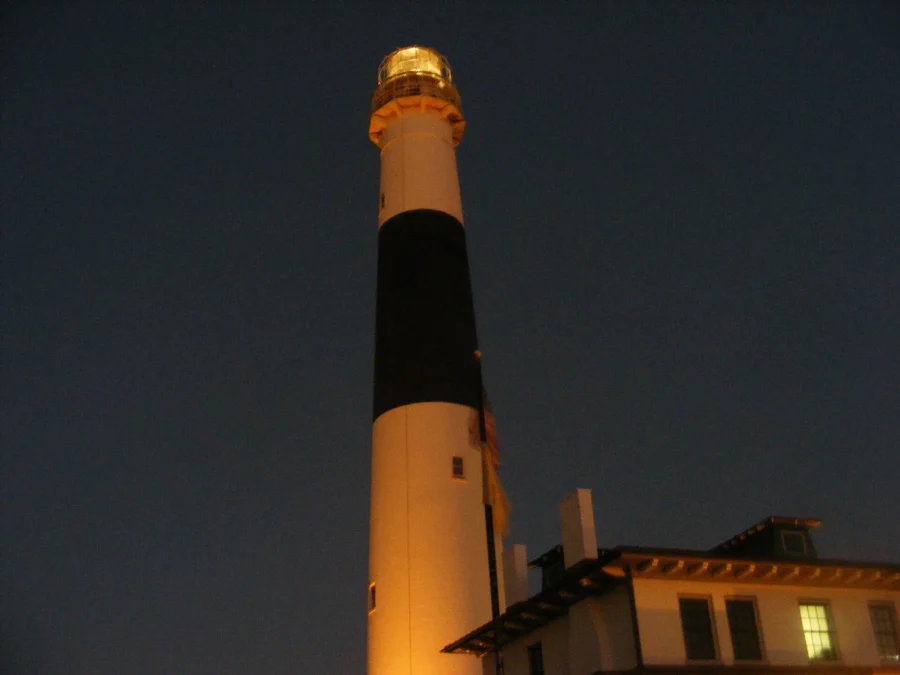Absecon Lighthouse lit up at night, Atlantic City, New Jersey