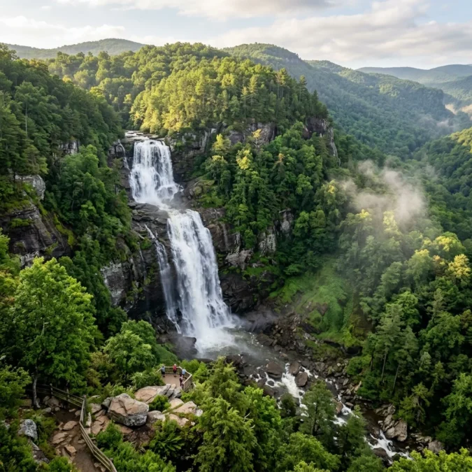 Amicalola Falls 729-foot waterfall in Appalachian mountains Georgia