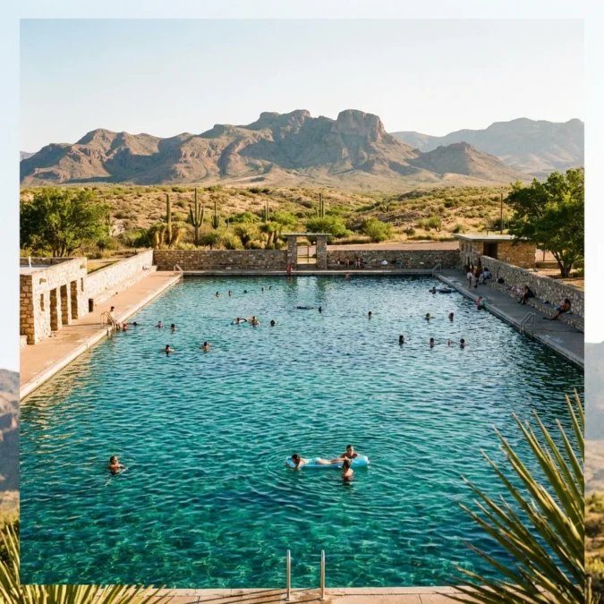 Balmorhea State Park 4 Crystal clear spring-fed pool at Balmorhea State Park Texas with desert mountains