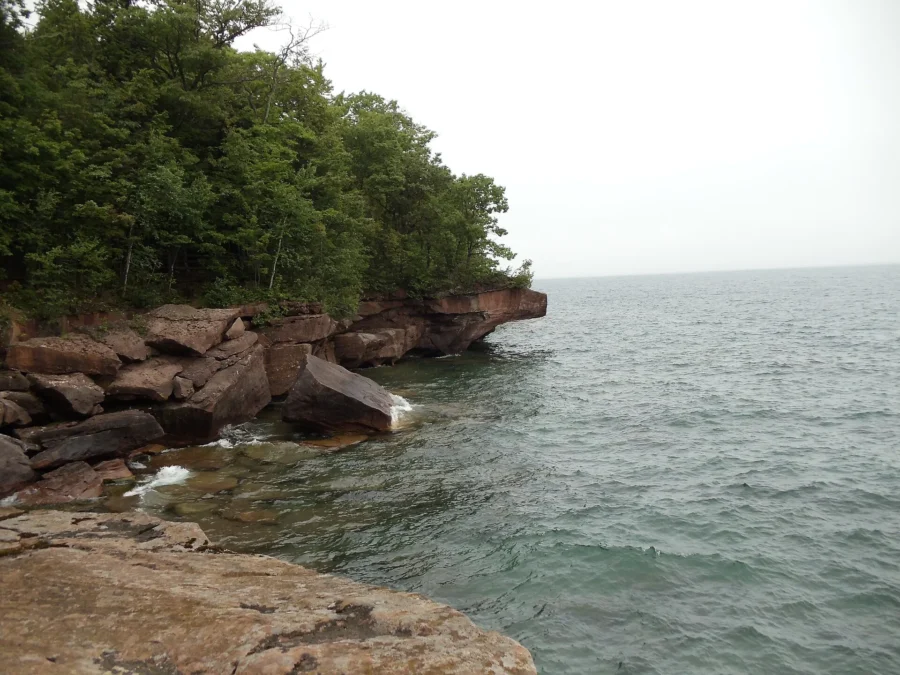Red sandstone ledges along the Lake Superior shore of Madeline Island, Big Bay State Park, Wisconsin