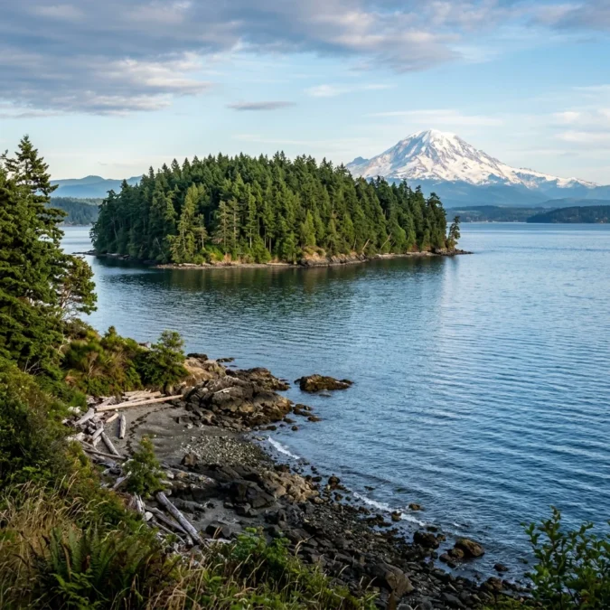 Blake Island Marine State Park with Mount Rainier in background
