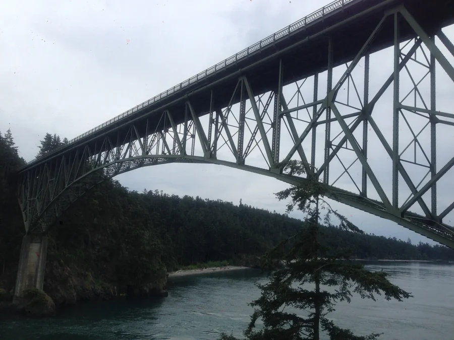 Deception Pass Bridge spanning the channel between Whidbey Island and Pass Island, Washington