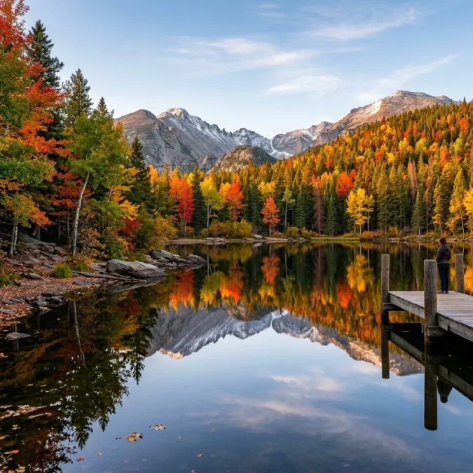 Autumn leaves reflecting in a lake