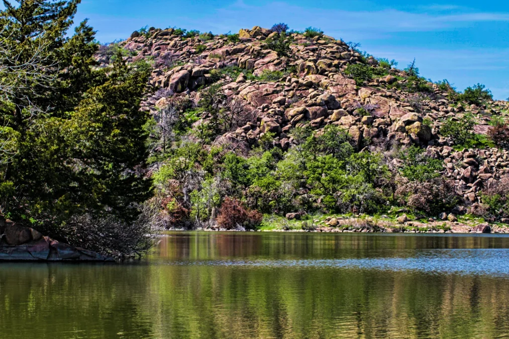 Snyder Lake below the Tom Steed Reservoir dam in Great Plains State Park, Oklahoma