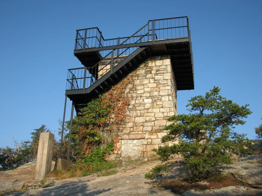 Hanging Rock State Park 23 Stone fire tower with a steel lookout platform on Moore’s Knob, Hanging Rock State Park, North Carolina