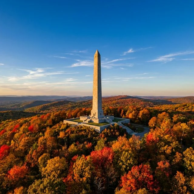 High Point State Park 5 220-foot High Point Monument obelisk surrounded by fall foliage at New Jersey highest point