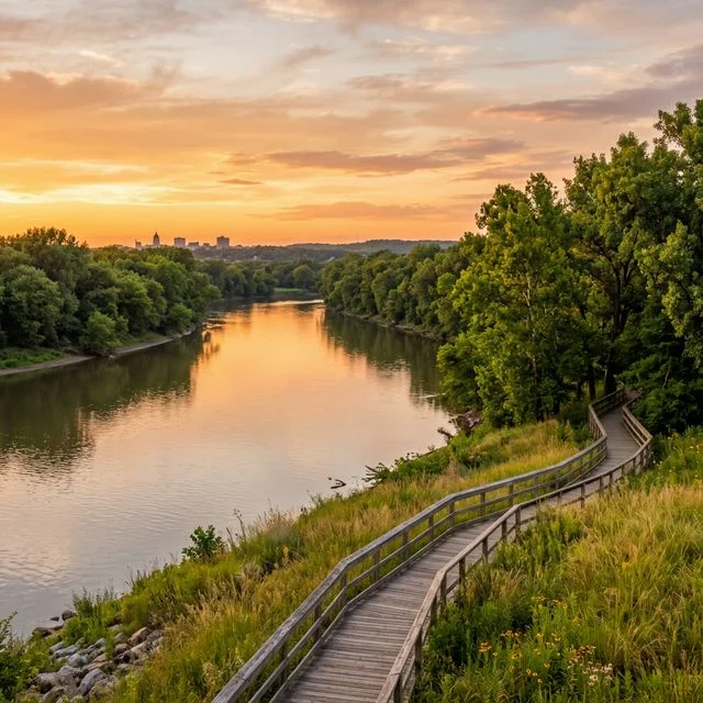 Kaw River State Park 1 Kaw River State Park in Kansas with the Kansas River and cottonwood trees