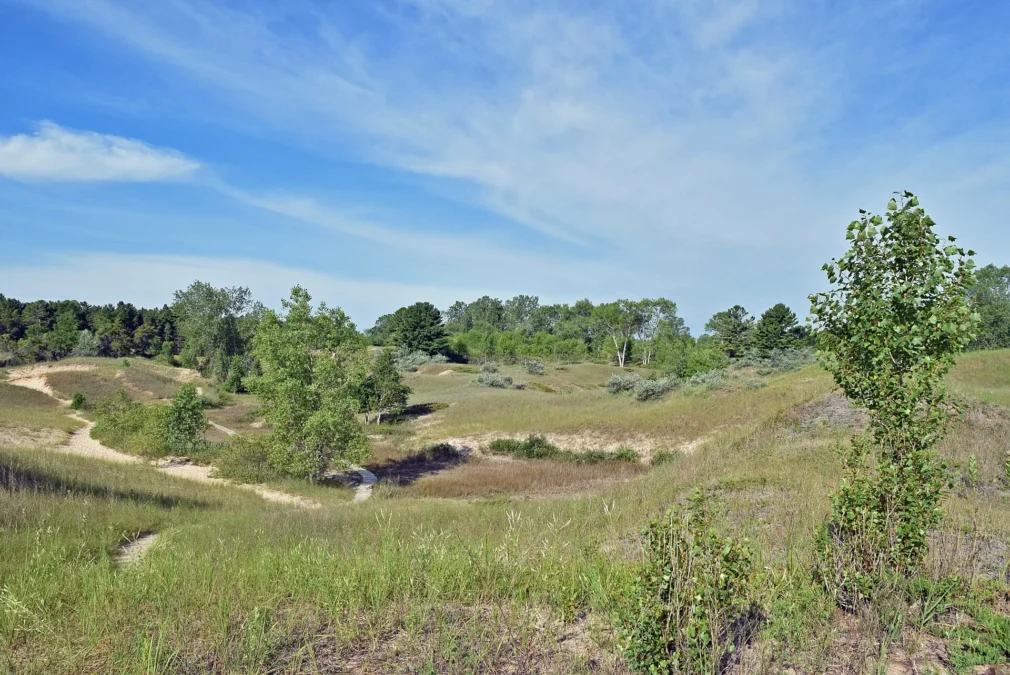 Sand dunes and the Cordwalk trail near Lake Michigan in Kohler-Andrae State Park, Wisconsin