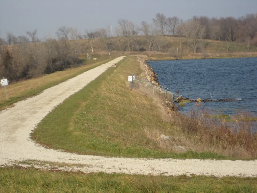View of Dam and Trail at Lake Anita State Park, Iowa